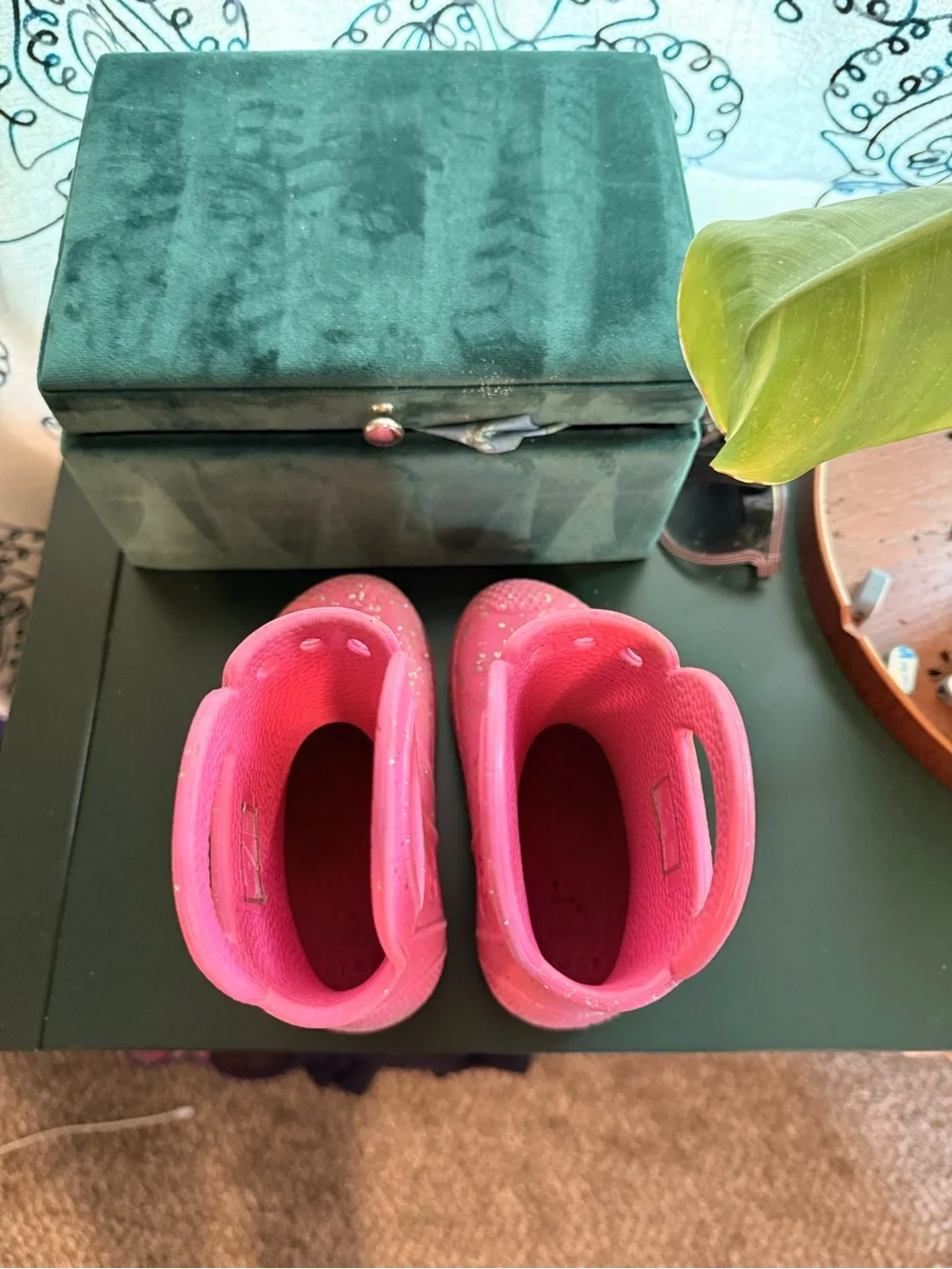 CROCS Kids' Hot Pink Glitter Handle Rain Boots